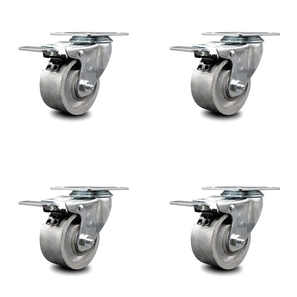 3 Inch Semi Steel Swivel Top Plate Caster Set with Total Lock Brake SCC